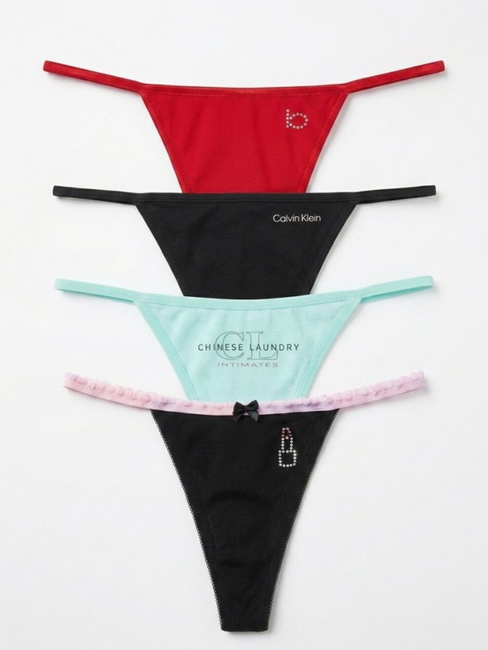 NWOT Bundle Lot of 4 Thongs / V-String Panties - Bebe, CK, Chinese Laundry OS/S